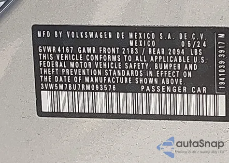 2024 Volkswagen Jetta 1.5T S из США, поврежденный, VIN 3VW5M7BU7RM093576